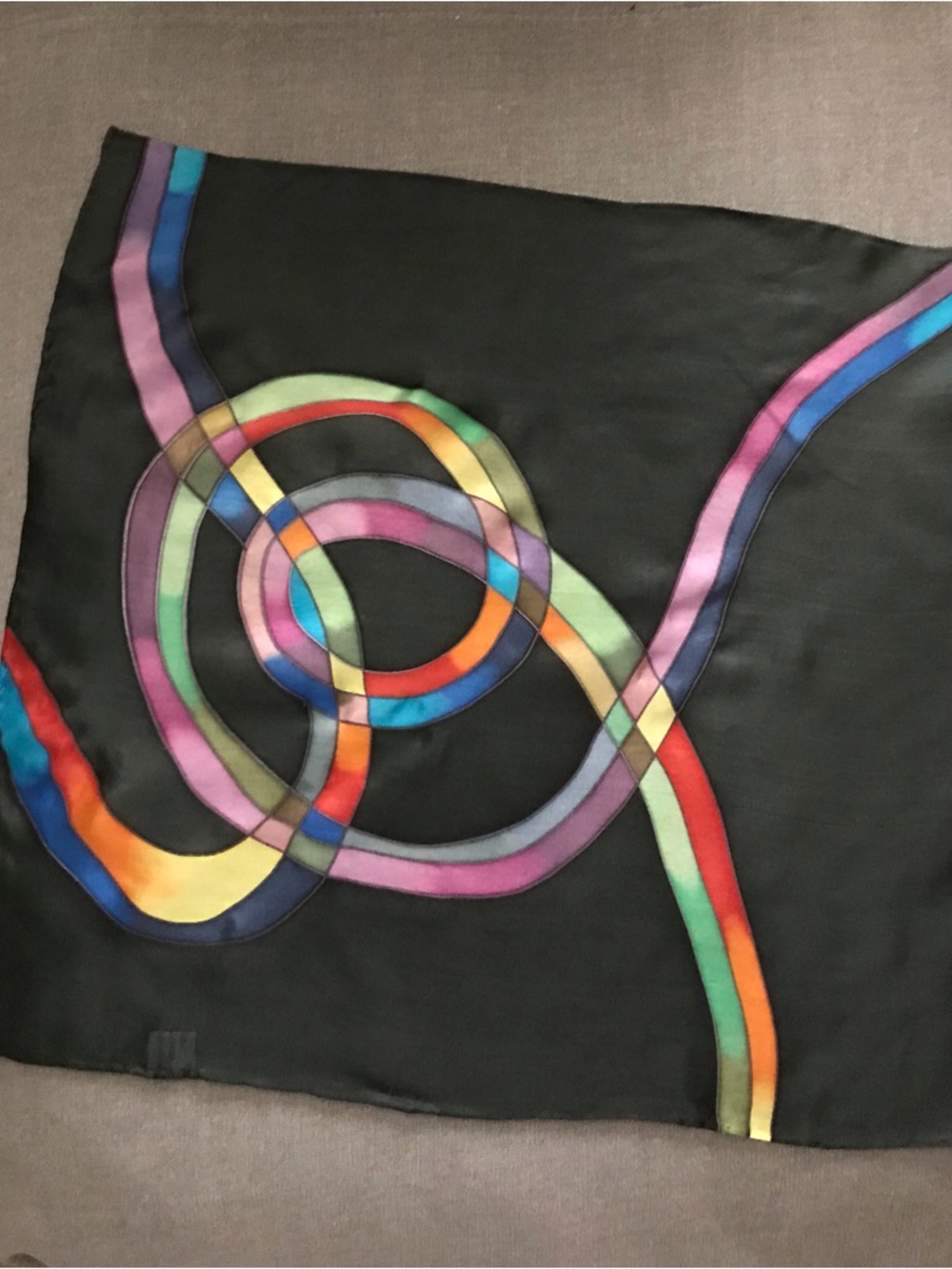 Multicolor Loop Print Black Silk Scarf - Picture 4 of 10